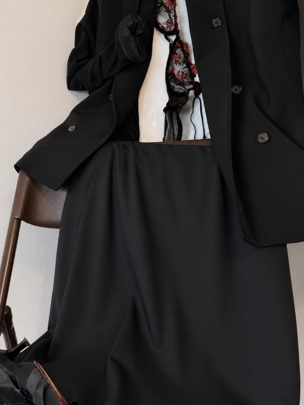louis vuitton uniformes black virgin wool a-line midi skirt minimalist archive